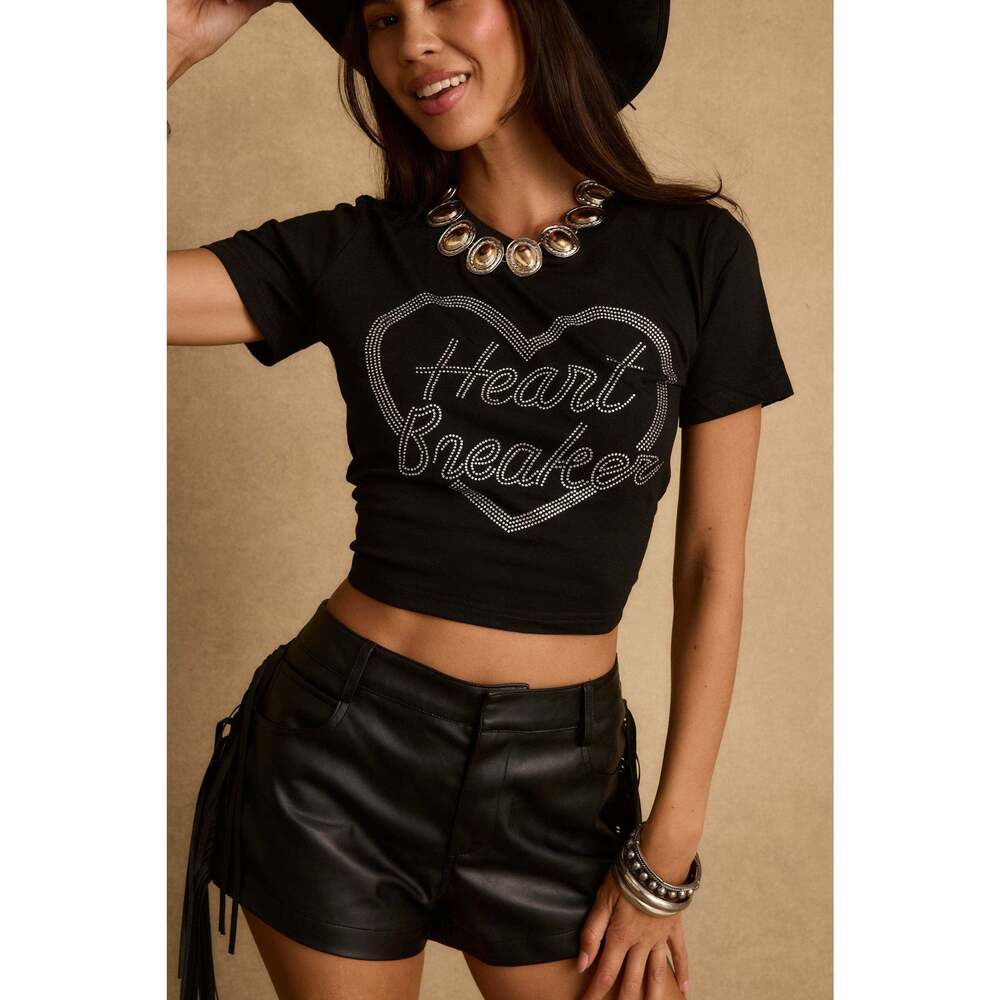 12th Tribe Heartbreaker Black Rhinestone Graphic Tee Size SS